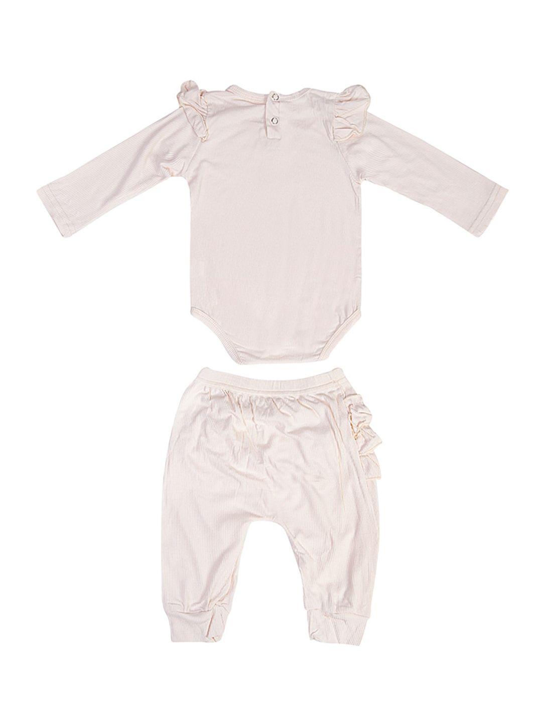 baby moo kids cream solid two piece rompers