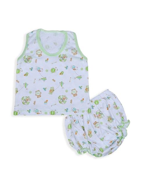 baby moo kids green & off-white cotton printed vest set