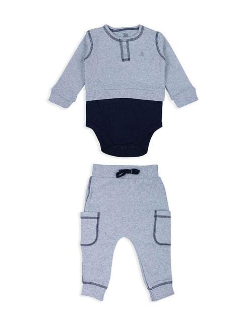 baby moo kids grey & navy cotton color block full sleeves onesie set