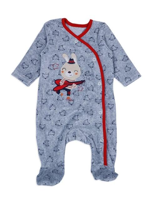 baby moo kids grey & red cotton applique full sleeves romper