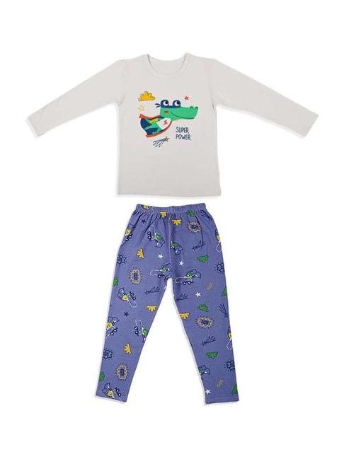 baby moo kids grey cotton printed t-shirt & pyjama