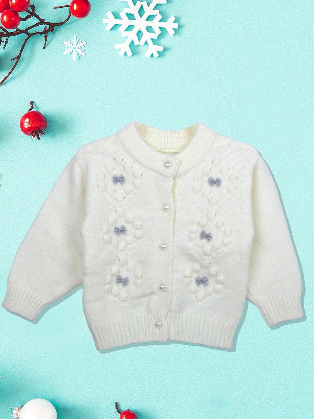 baby moo kids off white floral cardigan with applique detail