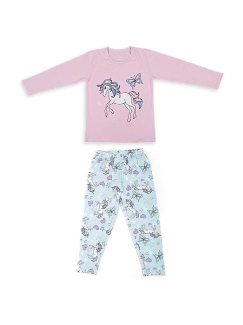 baby moo kids pink cotton printed t-shirt & pyjama
