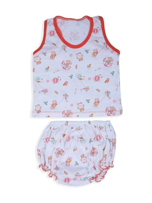 baby moo kids red & white cotton printed vest set