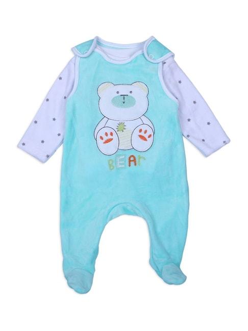 baby moo kids turquoise blue & white cotton printed full sleeves romper set