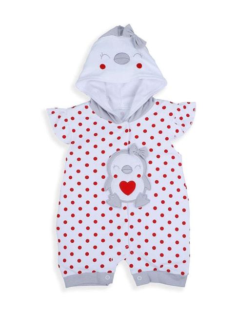 baby moo kids white & red cotton applique hooded romper