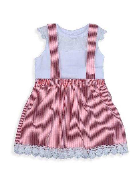 baby moo kids white & red cotton striped top set