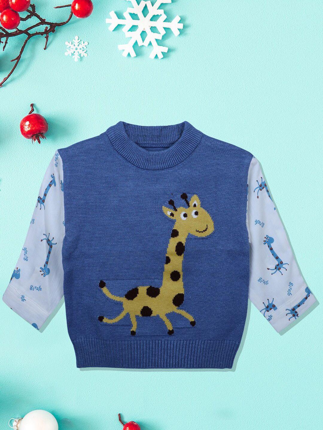 baby moo unisex kids blue & brown cute giraffe printed pullover