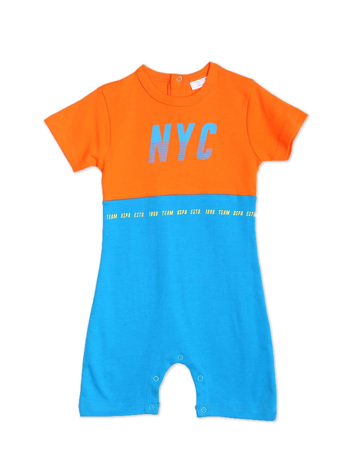 baby orange and blue short sleeve colour block bodysuit
