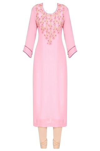 baby pink and gold embroidered long tunic