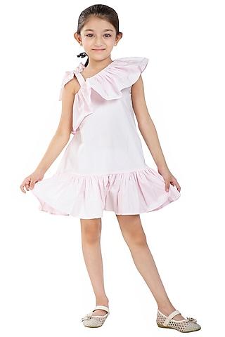baby pink cotton poplin ruffled dress for girls