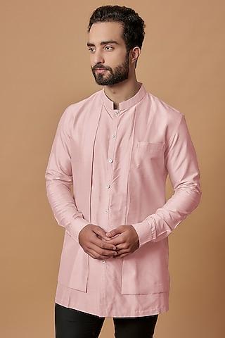 baby pink cotton silk layered shirt kurta