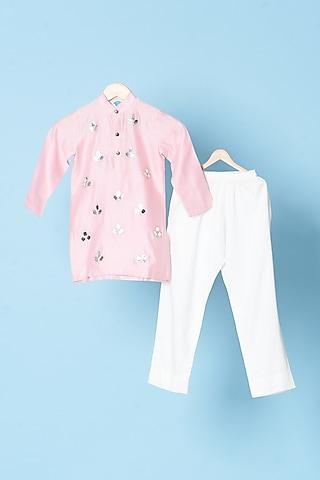 baby pink embroidered kurta set for boys