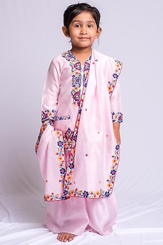 baby pink embroidered kurta set for girls