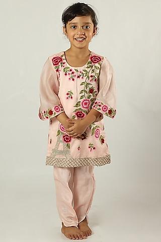 baby pink embroidered kurta set for girls