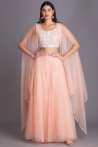 baby pink floral sequins embroidered cape set