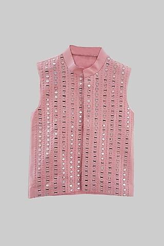 baby pink nehru jacket with mirror work for boys