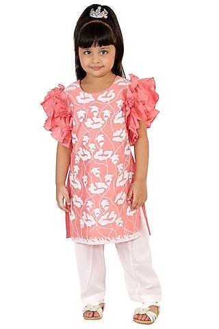 baby pink patchwork embroidered kurta set for girls