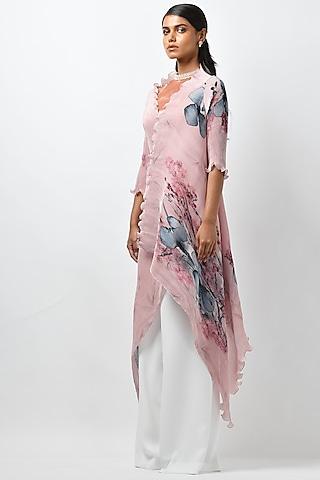 baby pink printed pleated wrap