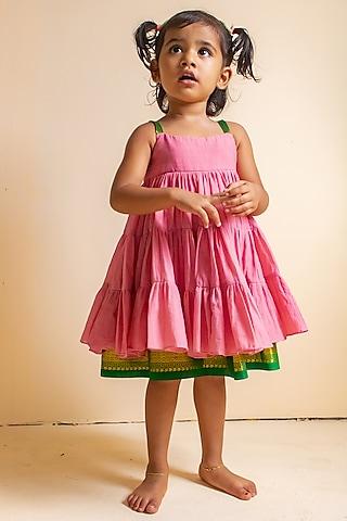 baby pink pure cotton tiered dress for girls