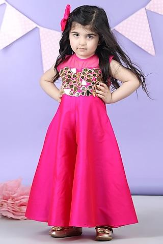 baby pink silk embellished dress for girls