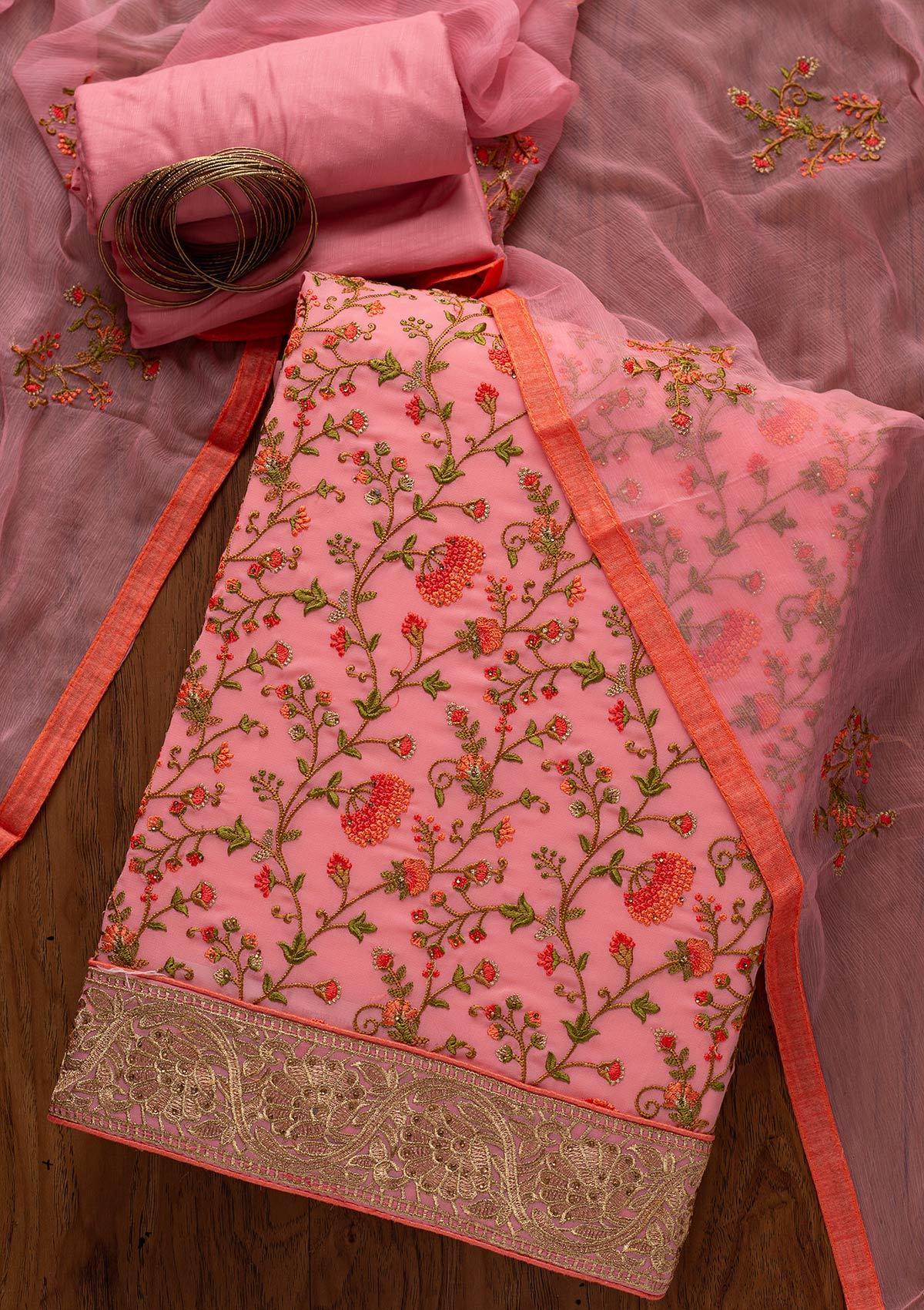 baby pink zariwork georgette unstitched salwar suit