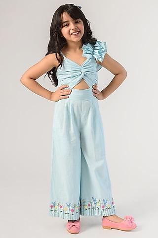 baby blue embroidered jumpsuit for girls