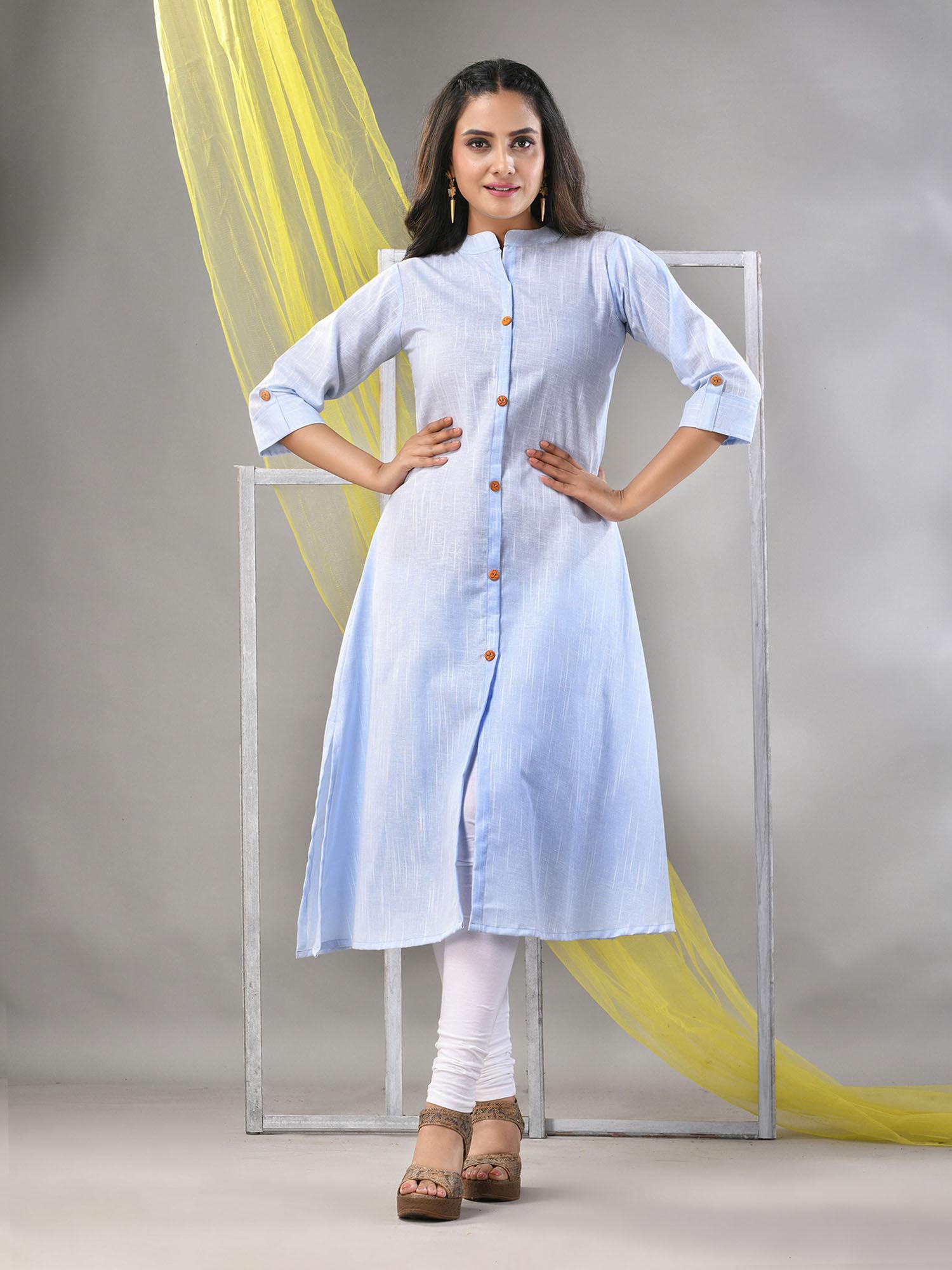 baby blue solid cotton a-line kurta