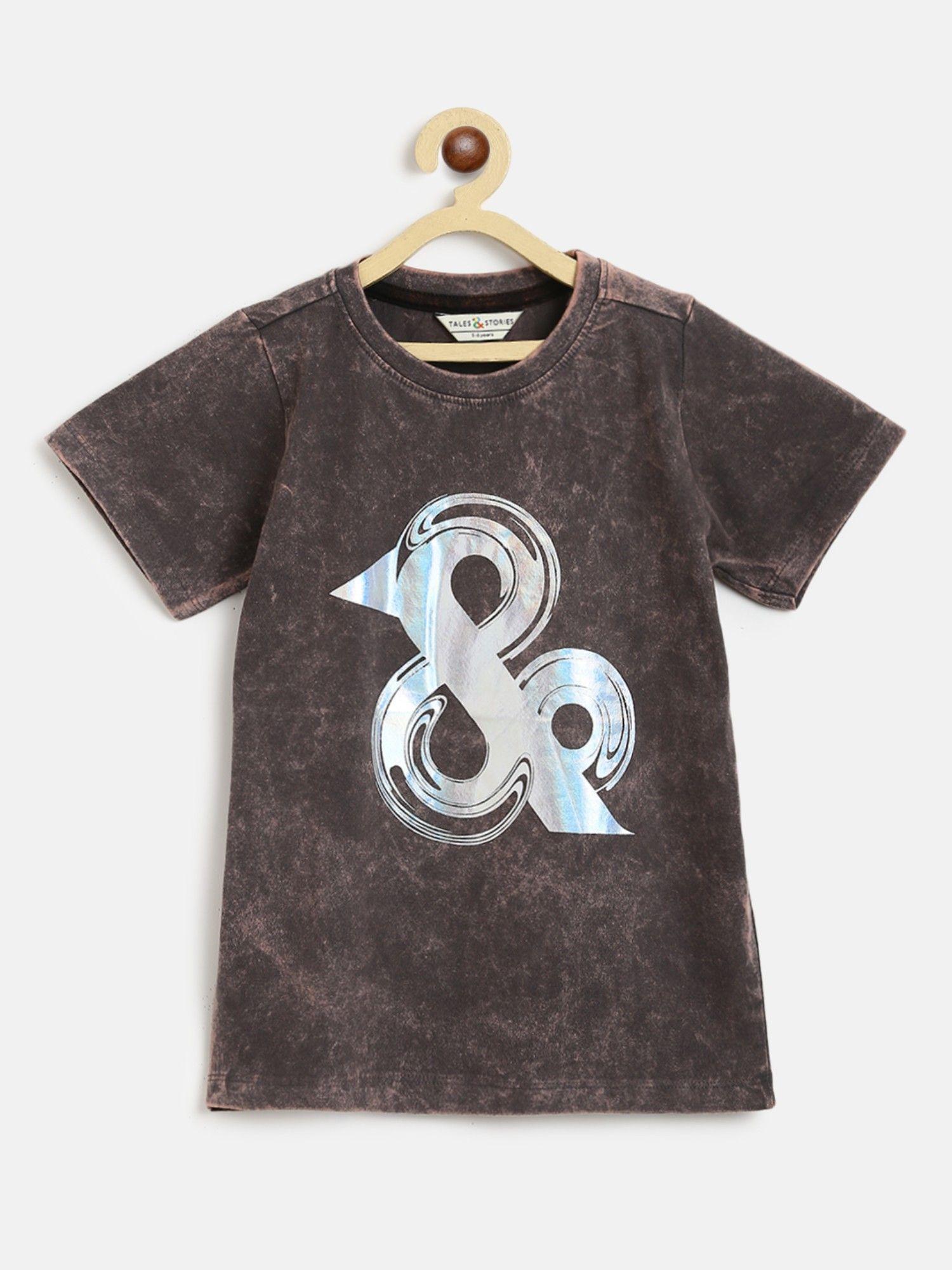 baby boy's printed brown cotton regular fit t-shirt