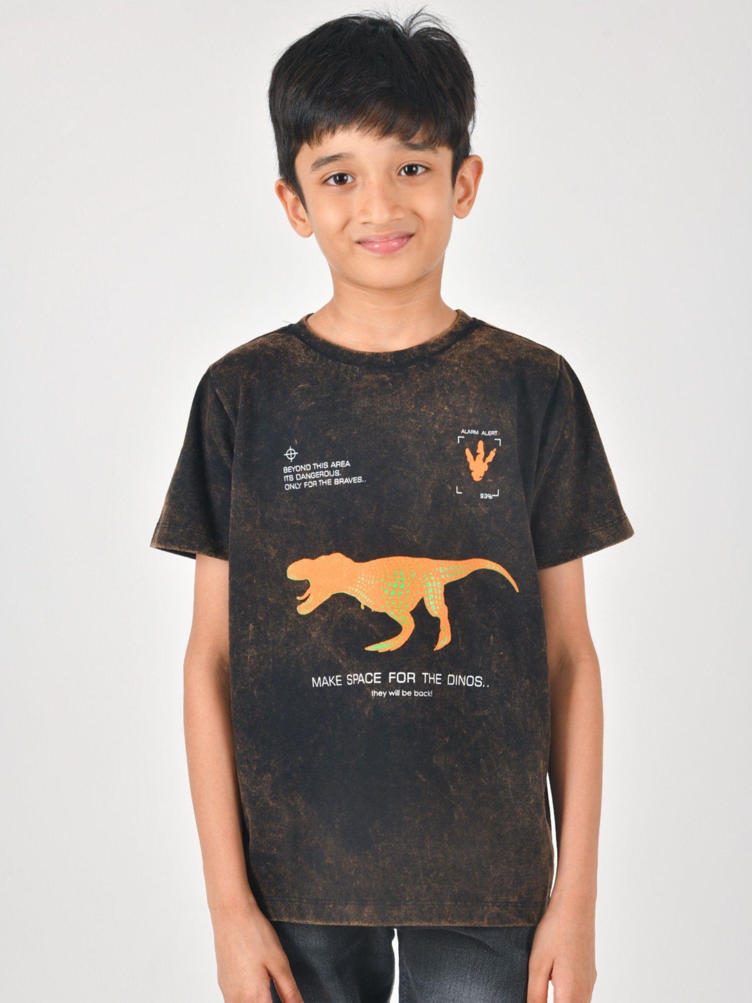 baby boy's printed brown cotton regular fit t-shirt