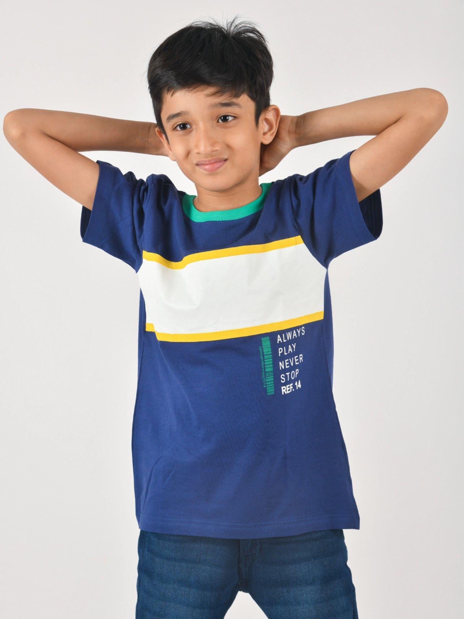 baby boy's printed navy blue cotton regular fit t-shirt