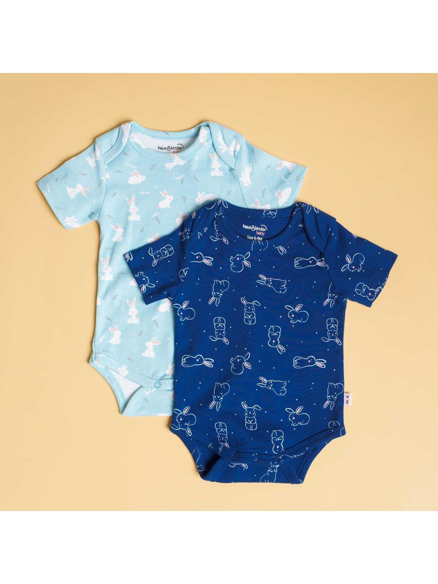 baby boy hippity hop onesies light blue and navy blue (pack of 2)