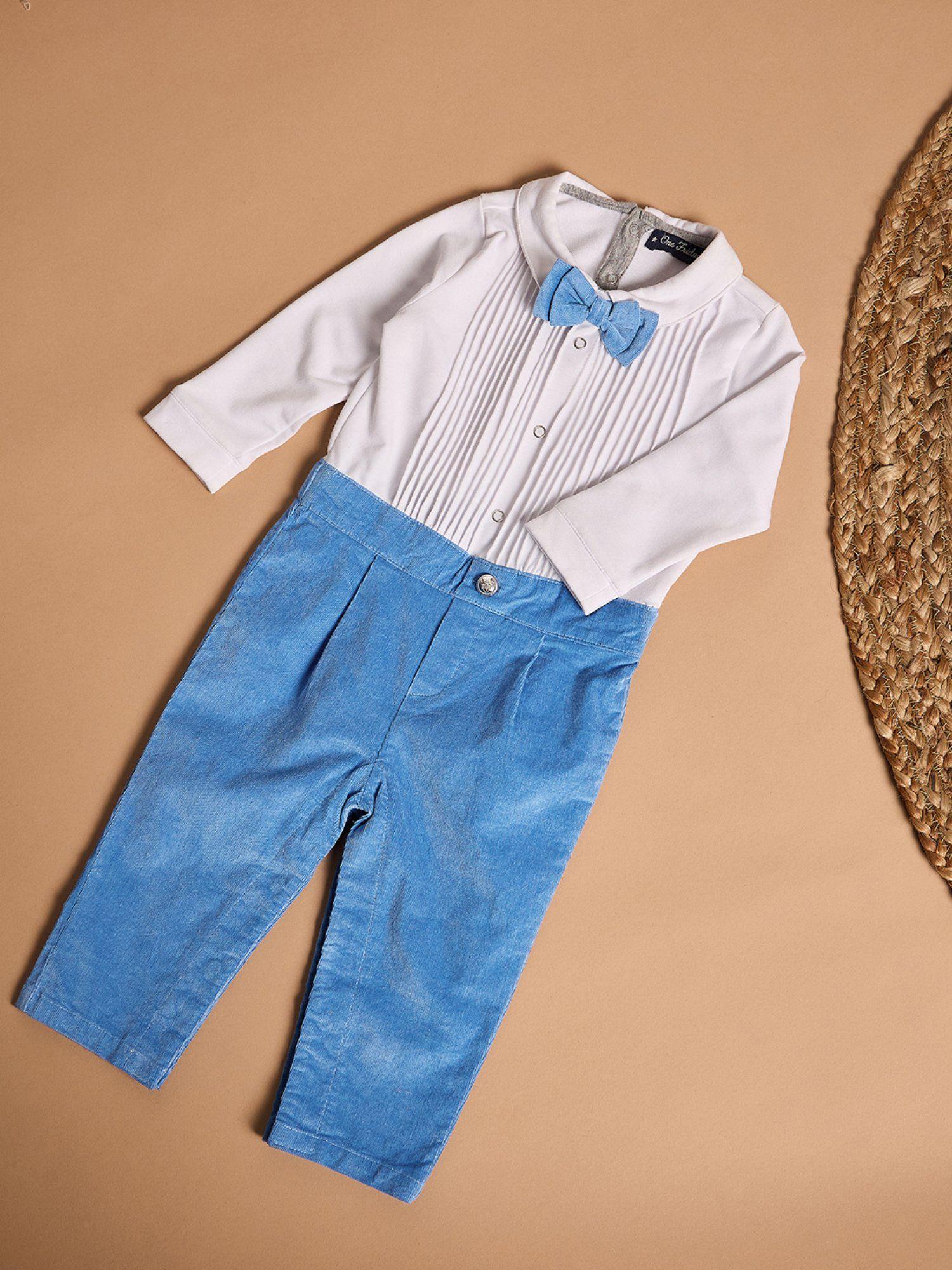 baby boys blue and white corduroy romper