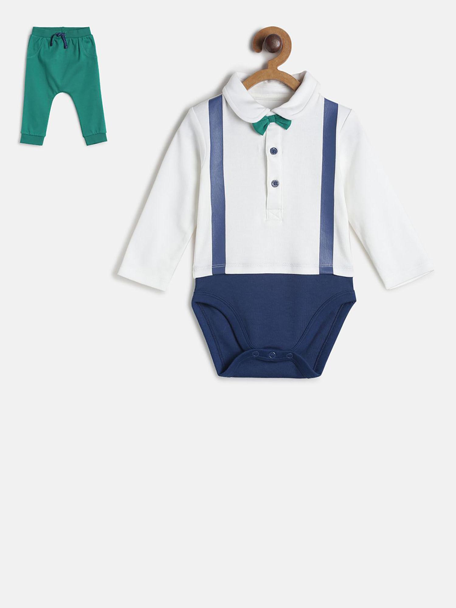 baby boys white body suit and bottom (set of 2)