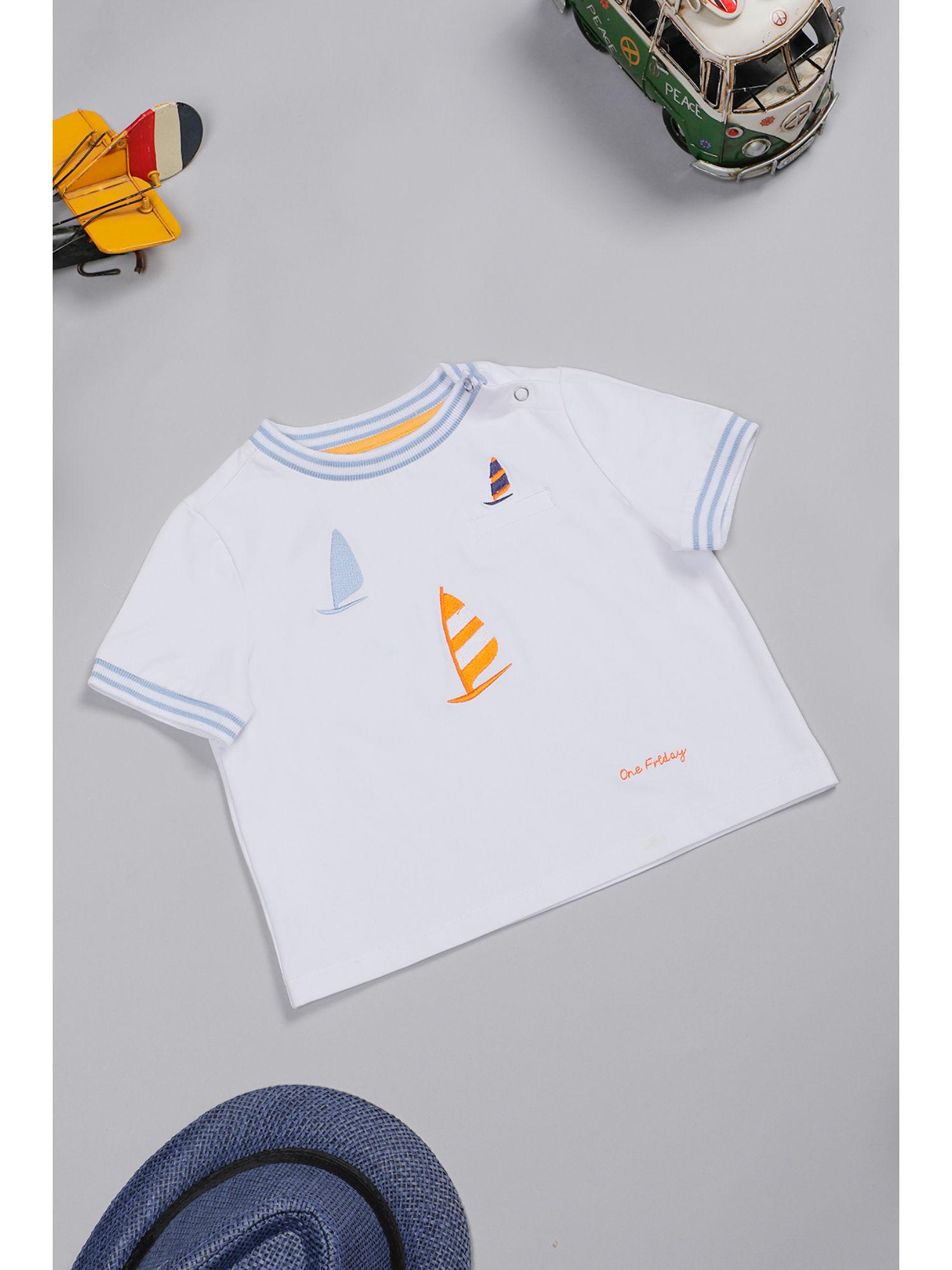 baby boys white cotton embroidered t-shirt