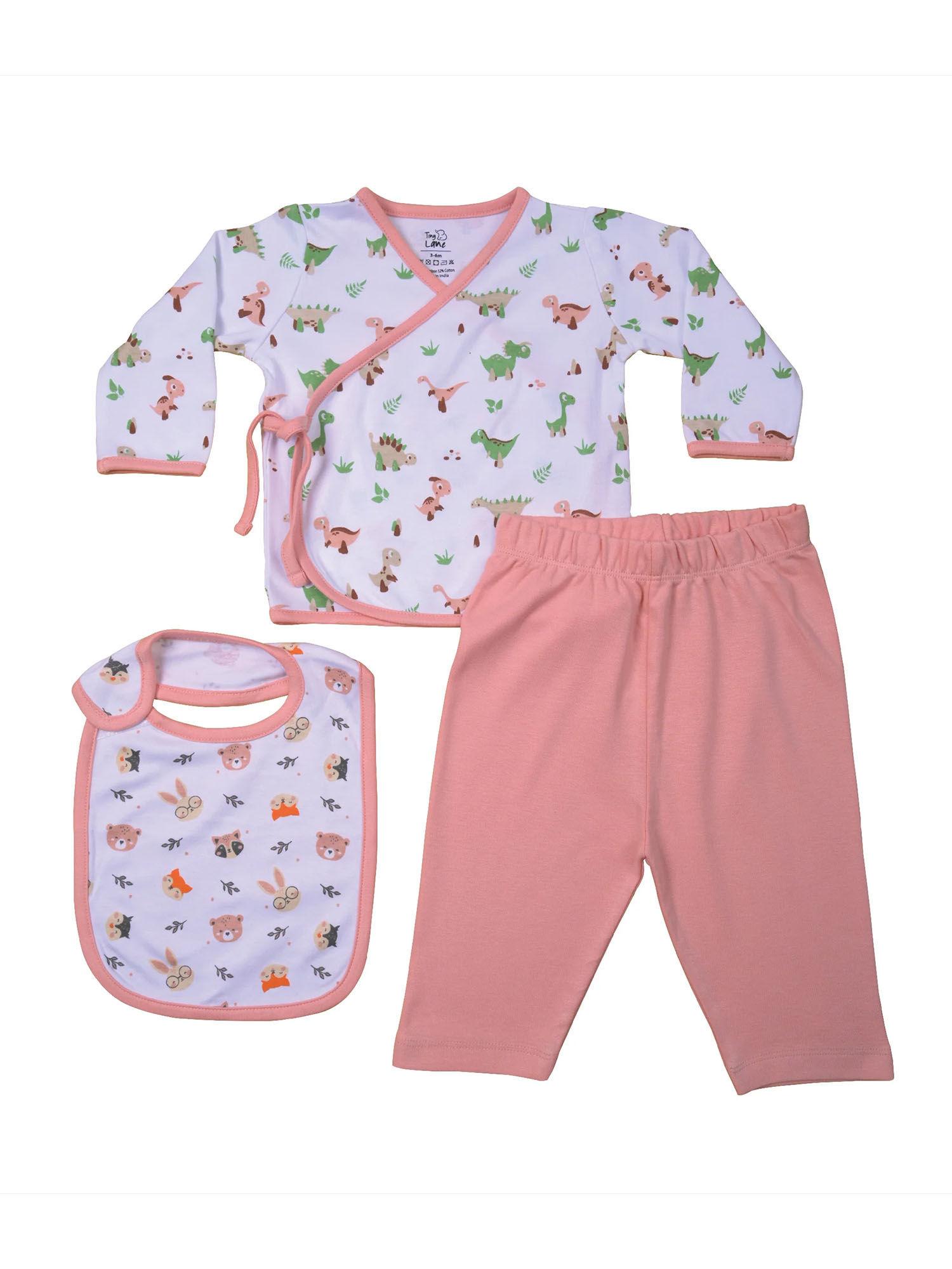 baby clothing giggle dino jhabla legging & honey bunny bib multi-color(set of 3)