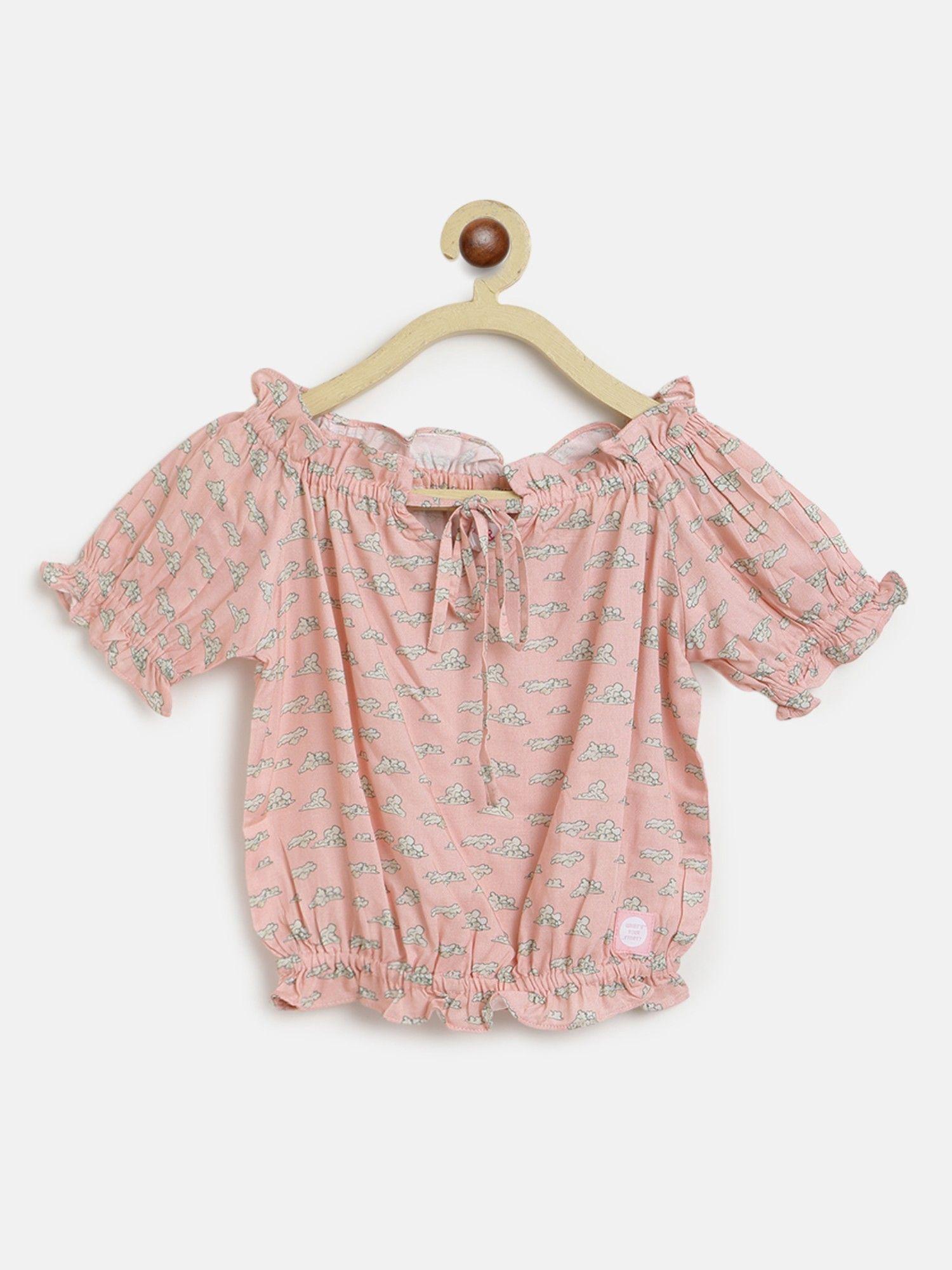 baby girl's printed peach rayon v-neck regular fit top