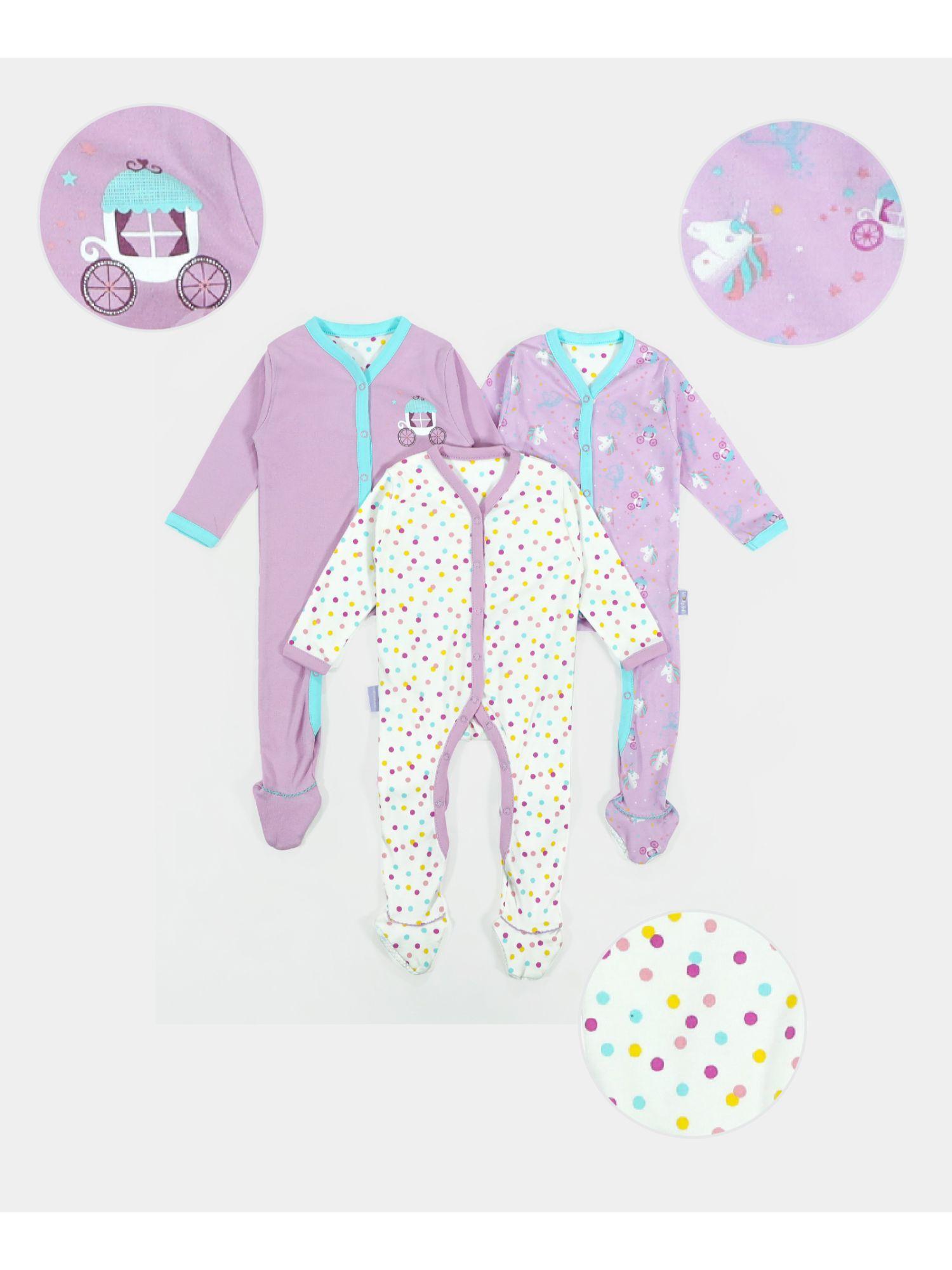 baby girl comfy knitted sleep suit unicorn (pack of 3)