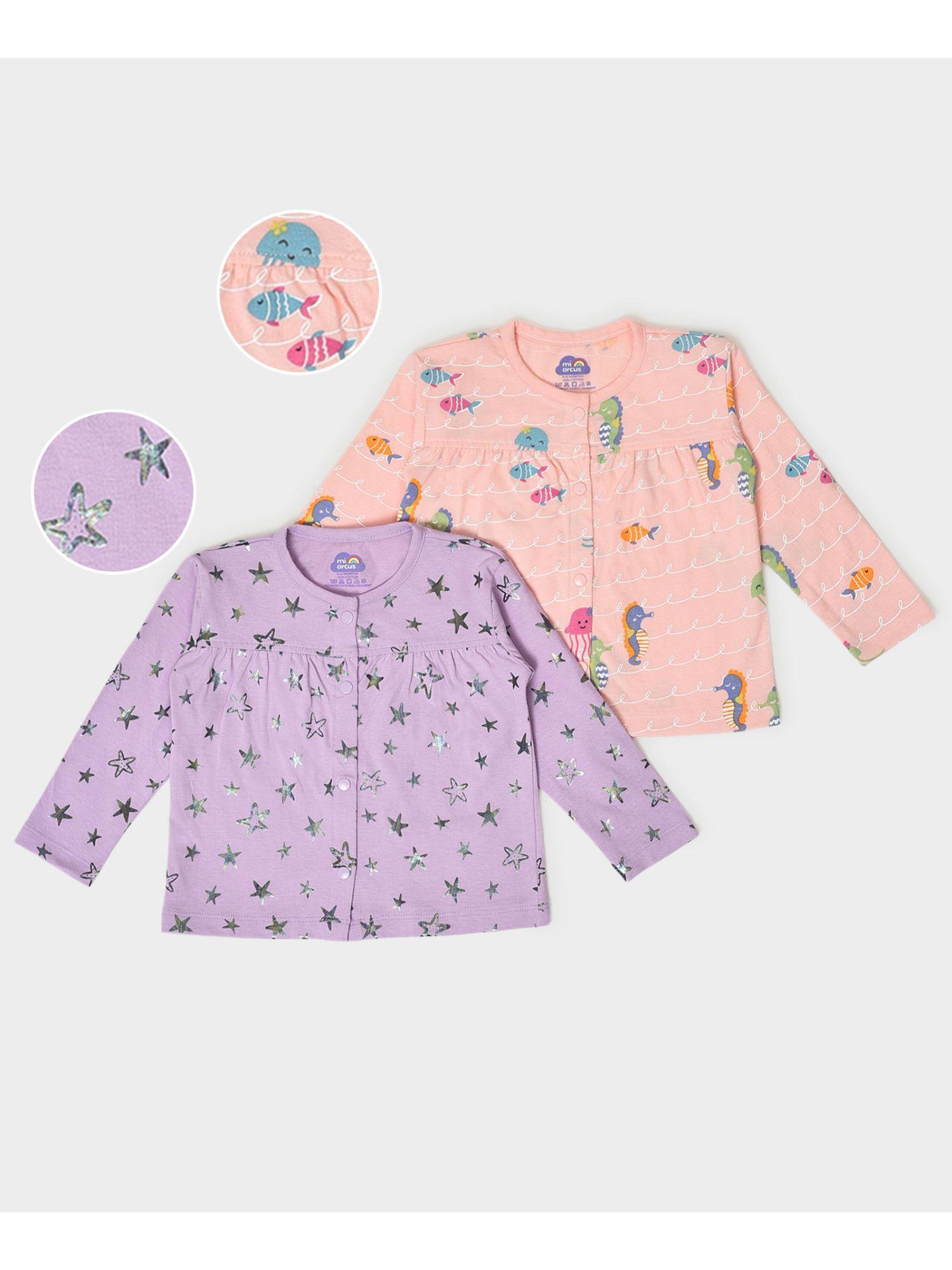 baby girl star print front open top (pack of 2)