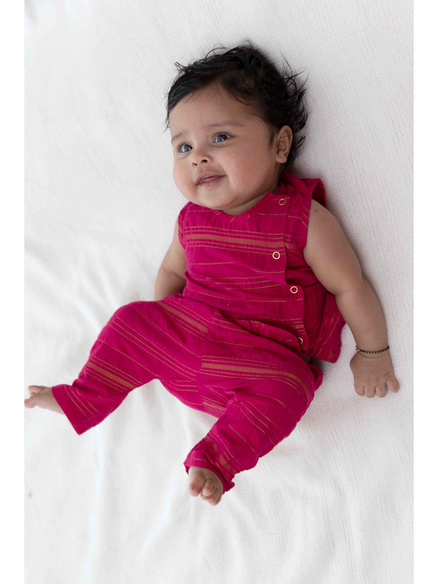baby girl zari stripe jhabla pink (set of 2)