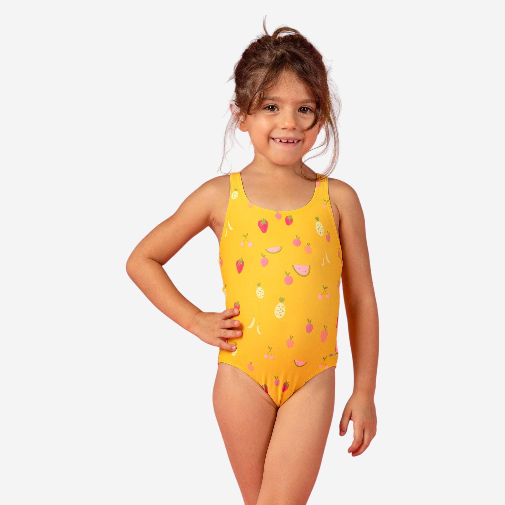 baby girls' one-piece swimsuit yellow fruit print