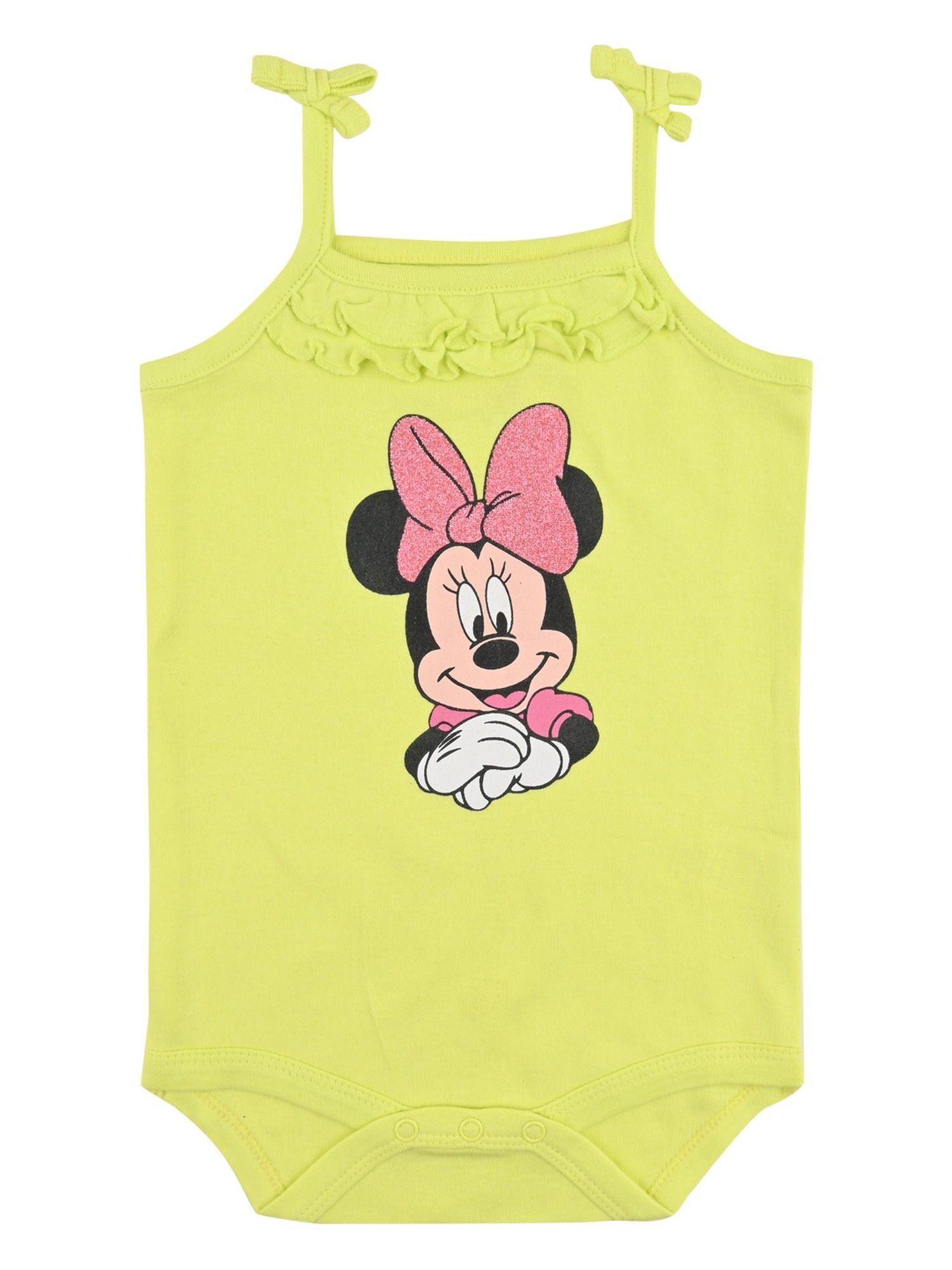 baby girls mickey & friends graphic printed yellow cotton romper