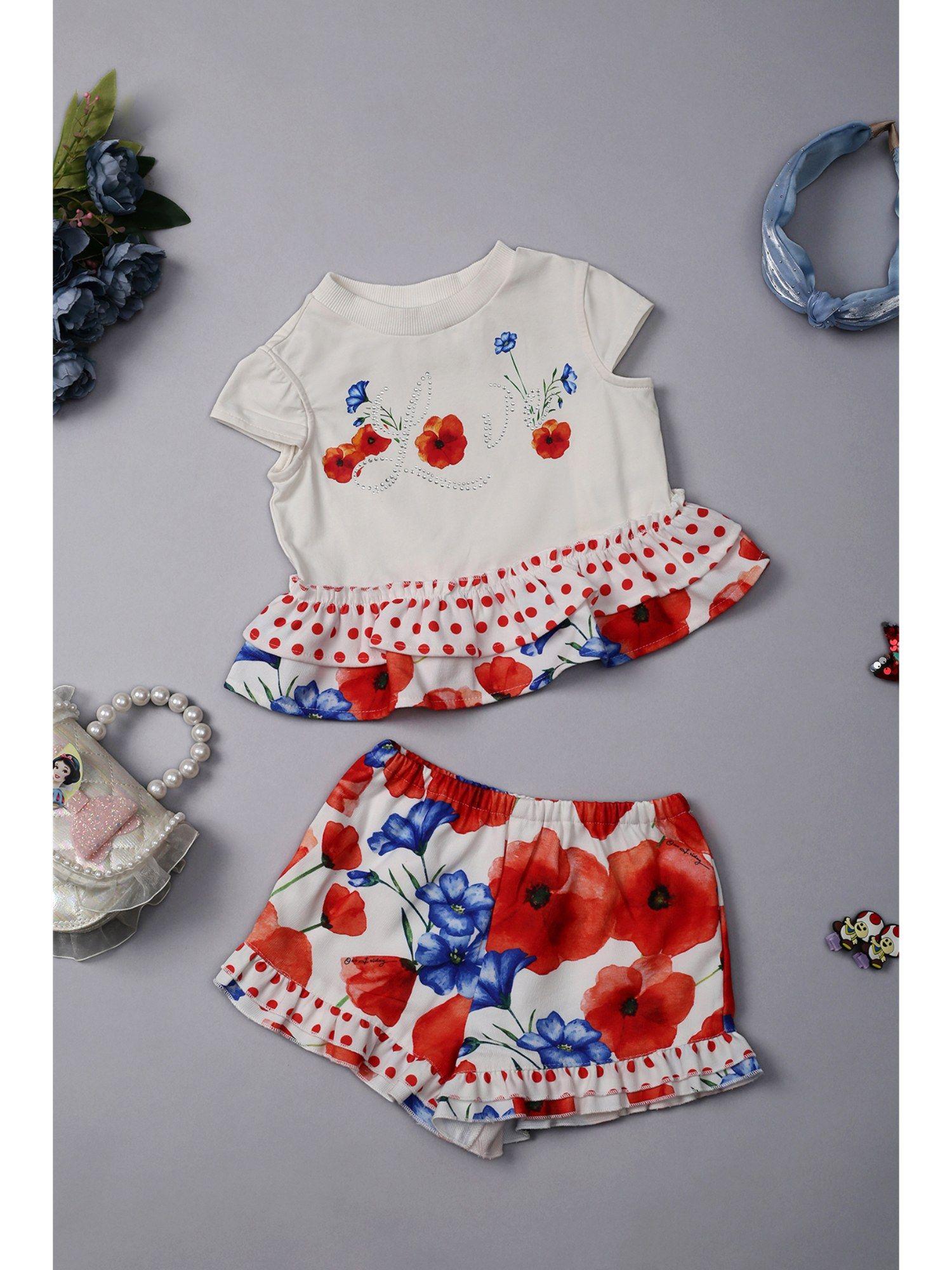 baby girls off white floral peplum top with shorts (set of 2)