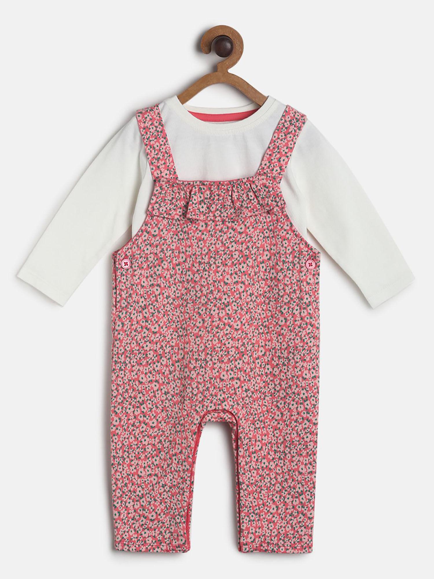 baby girls pink dungaree (set of 2)