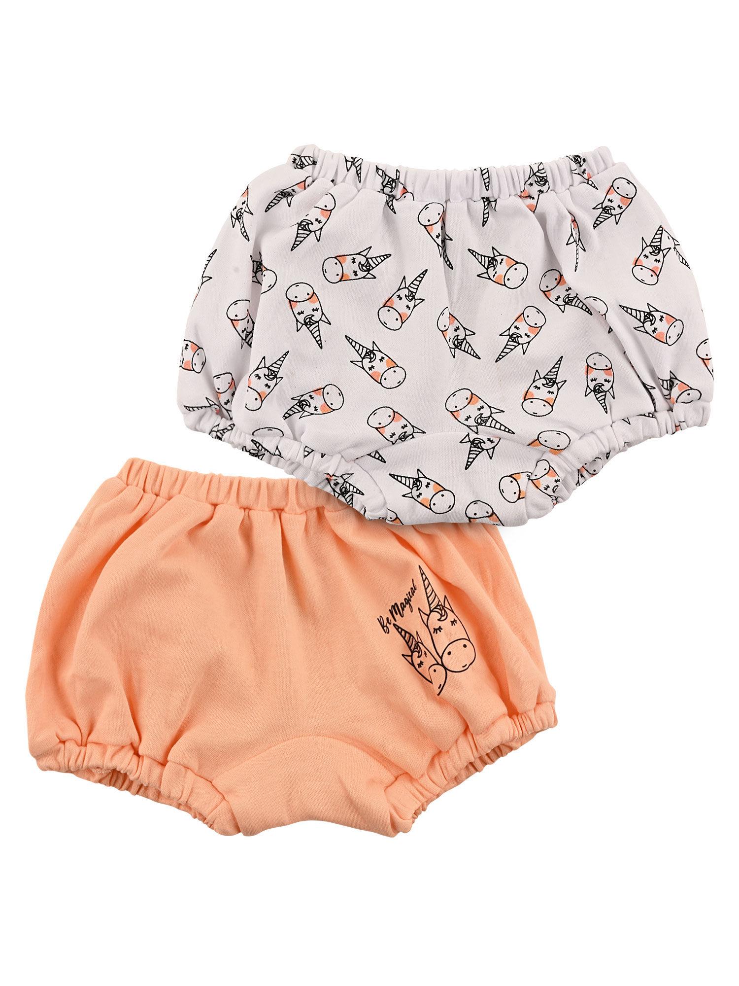 baby girls printed bloomer brief underwear orange and off white (pack of 2)
