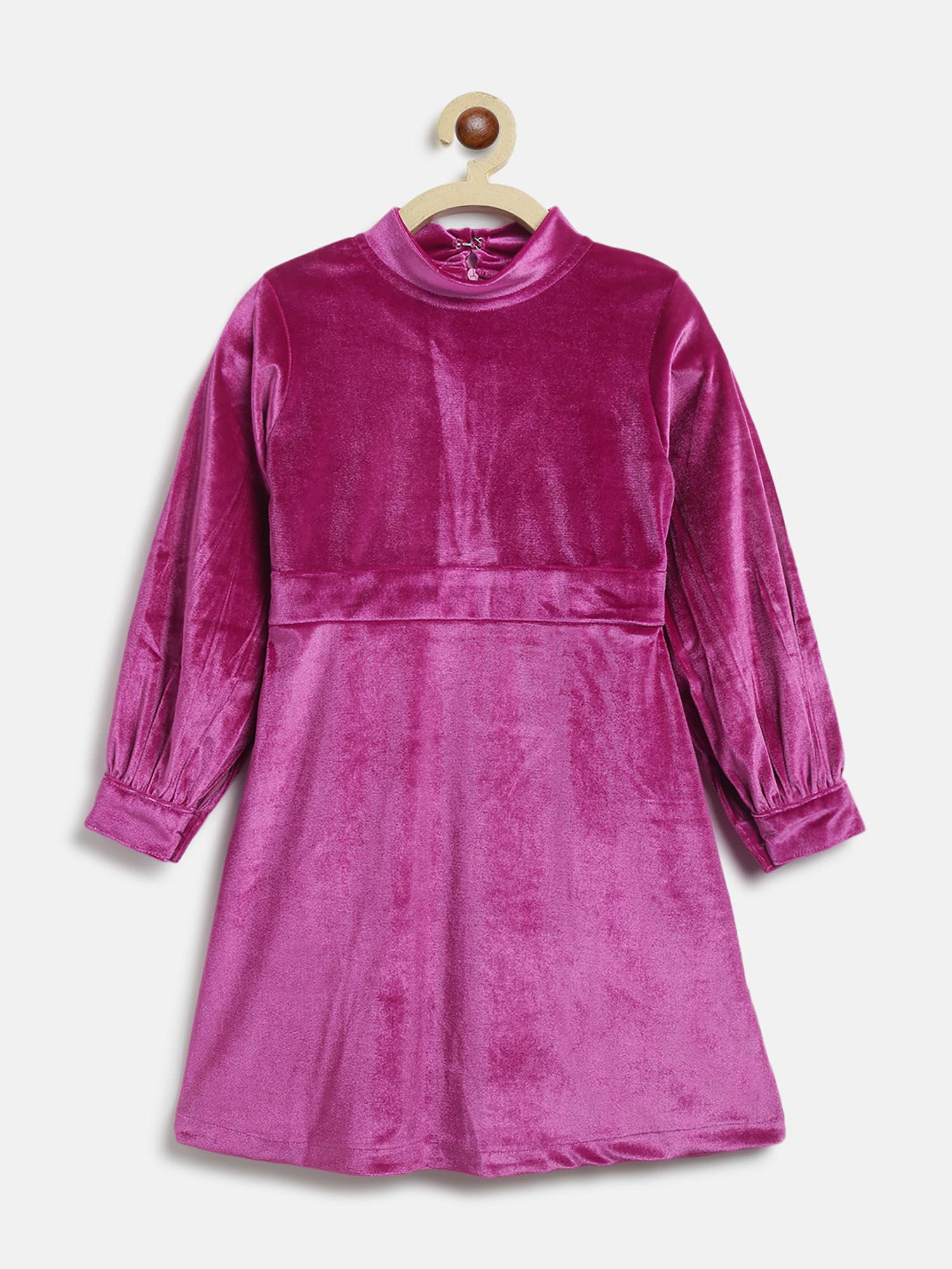 baby girls solid dark pink polyester full sleeved dress