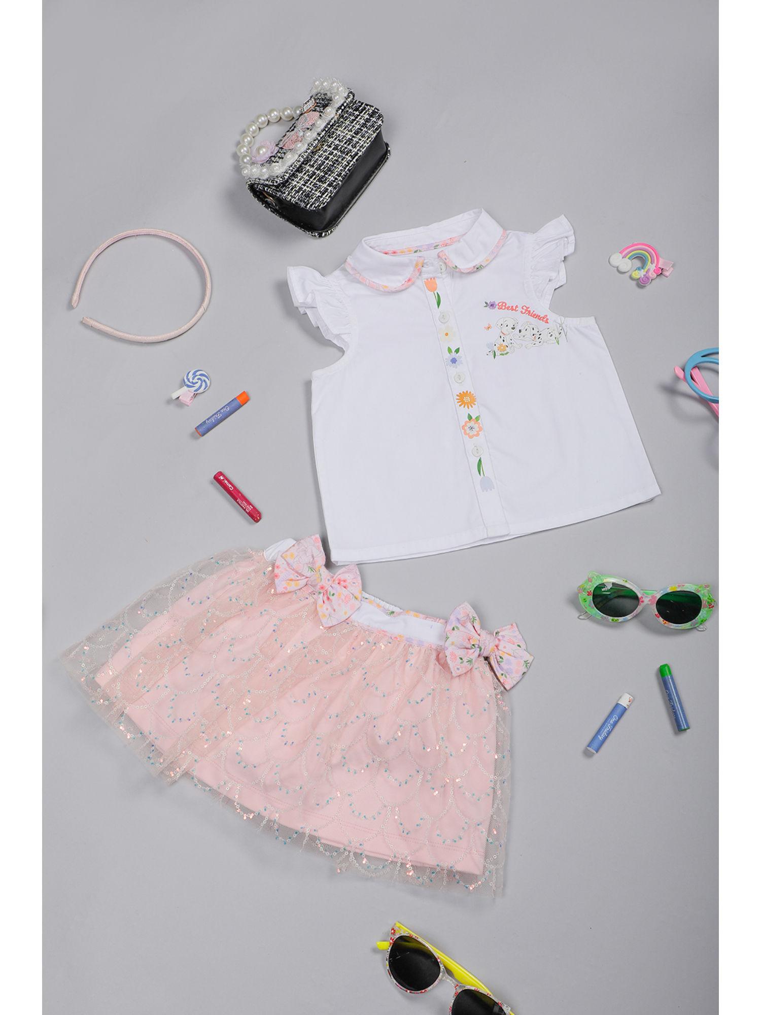 baby girls white top and pink sequinned skirt set (set of 2)