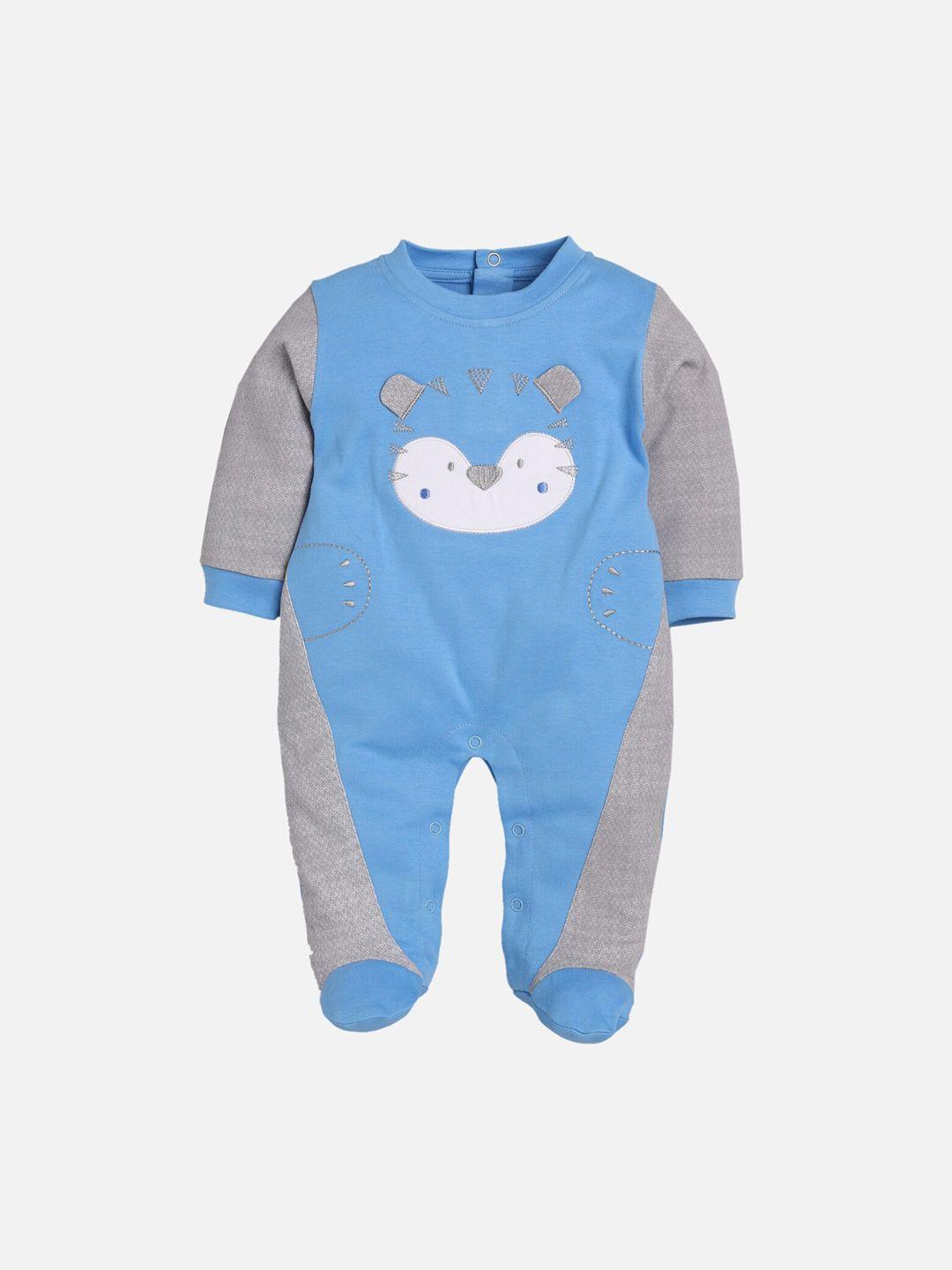 baby go boys blue & grey colourblocked cotton rompers