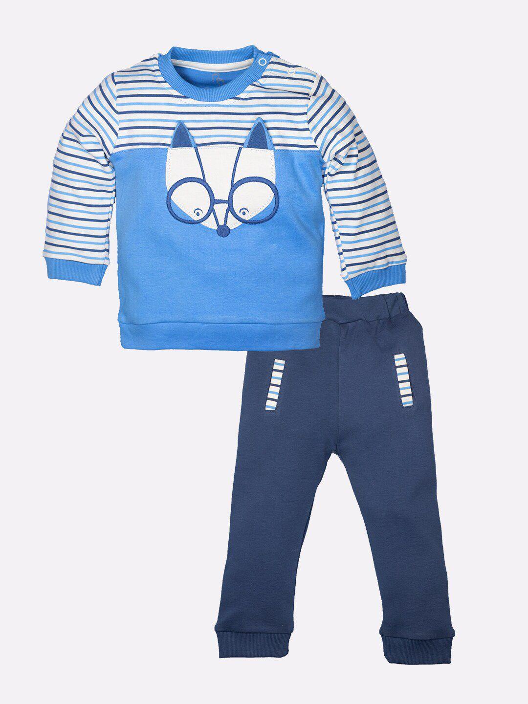 baby go boys blue & white printed pure cotton t-shirt with pyjamas