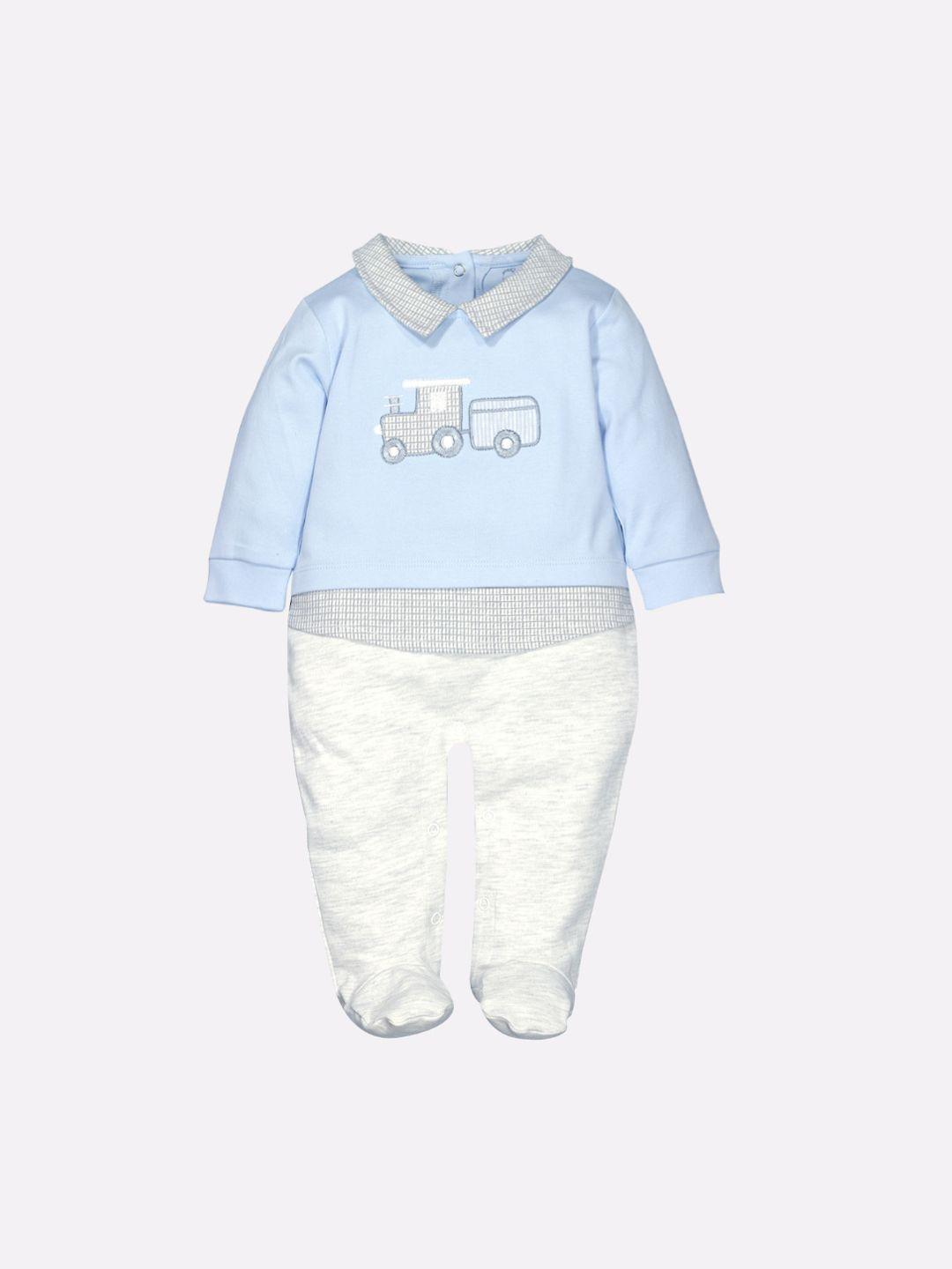 baby go boys blue printed pure cotton rompers